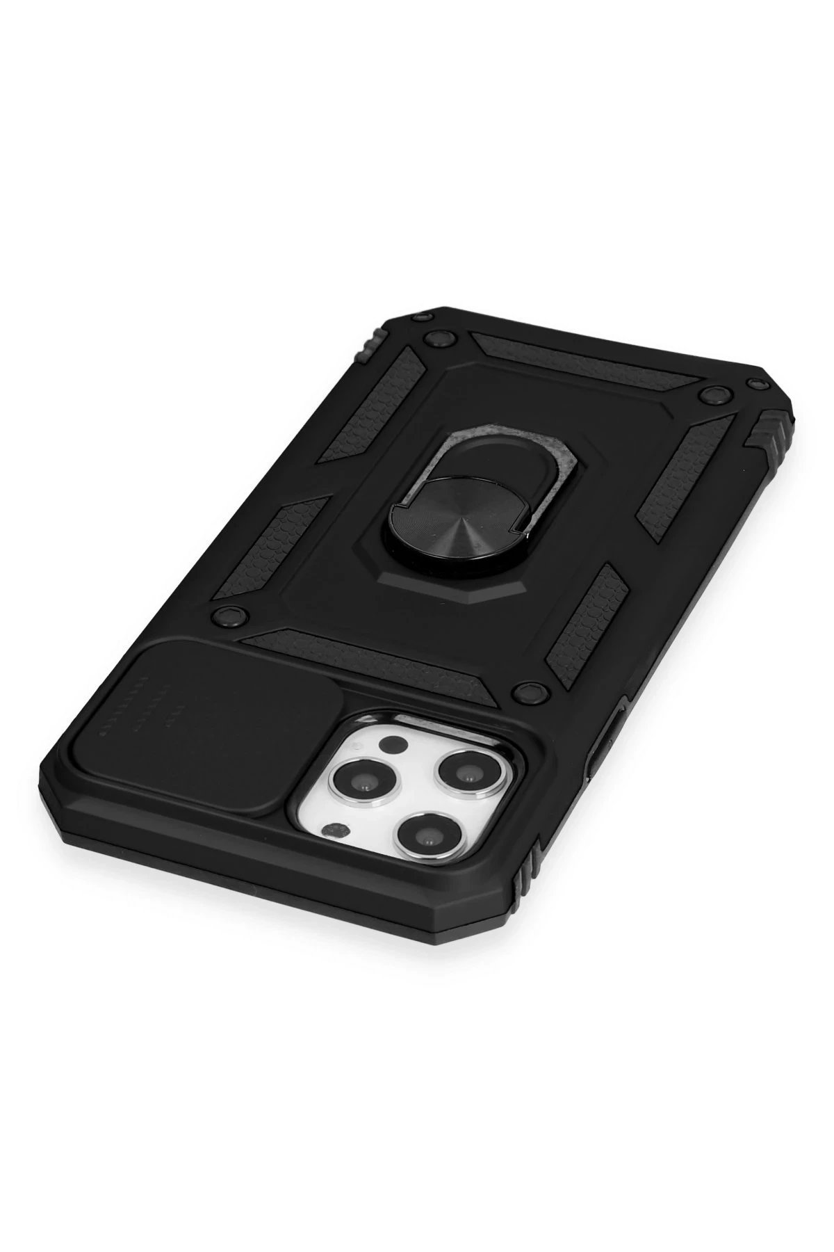 iPhone 12 Pro Max Kılıf Pars Lens Yüzüklü Silikon - Siyah-(5796) - Görsel 5