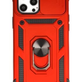 iPhone 12 Pro Max Kılıf Pars Lens Yüzüklü Silikon - Kırmızı-(5796)