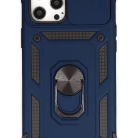 iPhone 12 Pro Max Kılıf Pars Lens Yüzüklü Silikon - Lacivert-(5796)