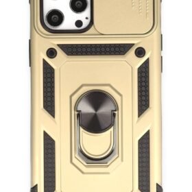 iPhone 12 Pro Max Kılıf Pars Lens Yüzüklü Silikon - Gold-(5796)