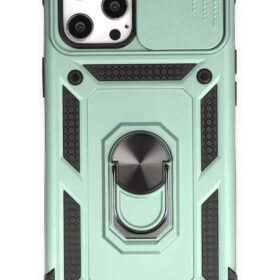 iPhone 12 Pro Max Kılıf Pars Lens Yüzüklü Silikon - Yeşil-(5796)