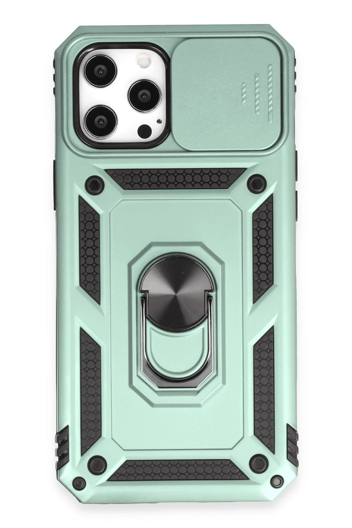 iPhone 12 Pro Max Kılıf Pars Lens Yüzüklü Silikon - Yeşil-(5796)