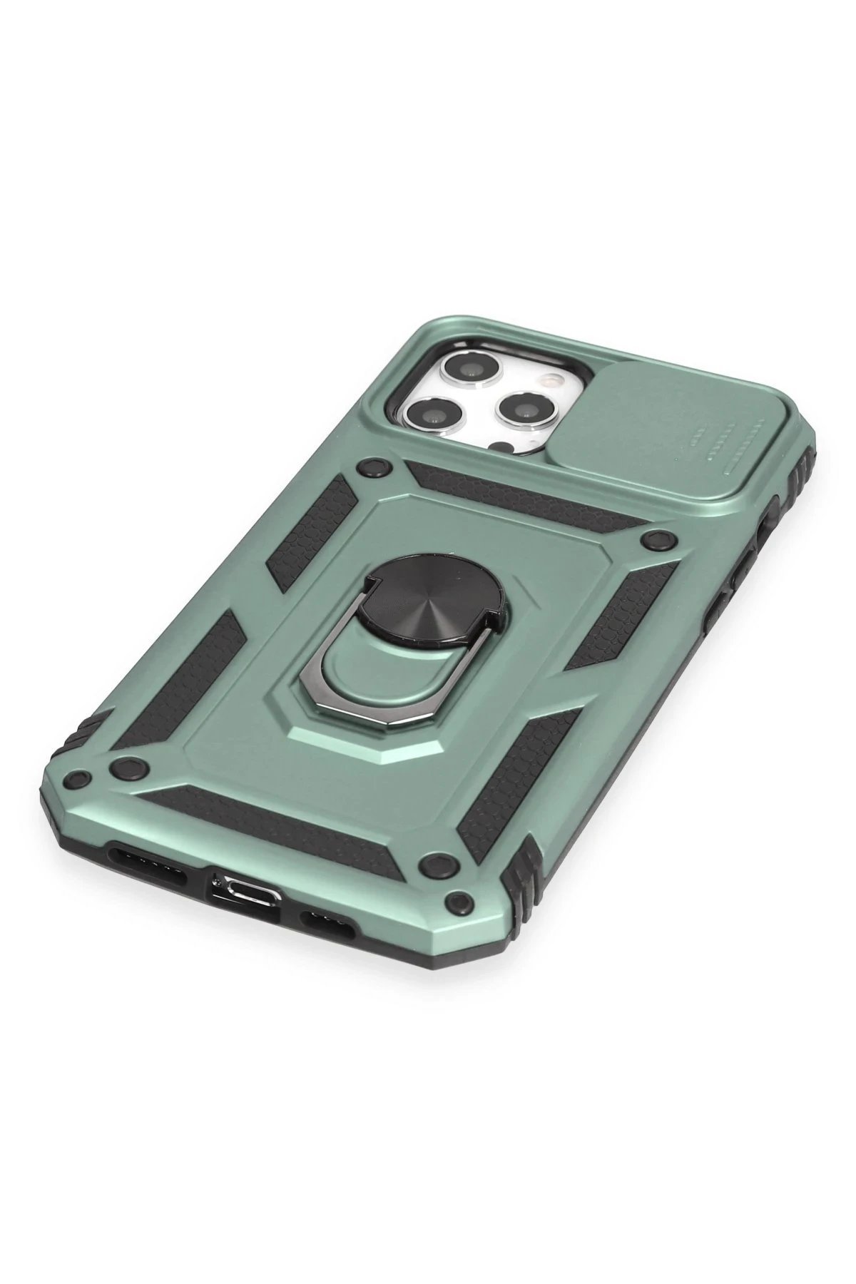 iPhone 12 Pro Max Kılıf Pars Lens Yüzüklü Silikon - Yeşil-(5796) - Görsel 4