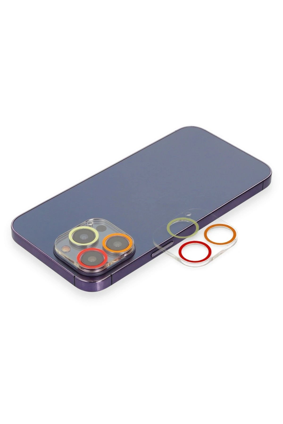 iPhone 12 Pro Max Renkli Kamera Lens Koruma Cam - Turuncu-Kırmızı-(5796)