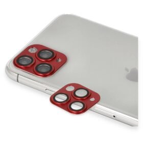 iPhone 11 Pro Max Pers Alüminyum Kamera Lens - Kırmızı-(5796)