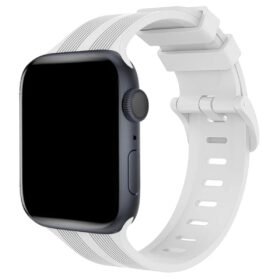 Apple Watch 38mm KR408 Çizgili Silikon Kordon - Beyaz-(5796)