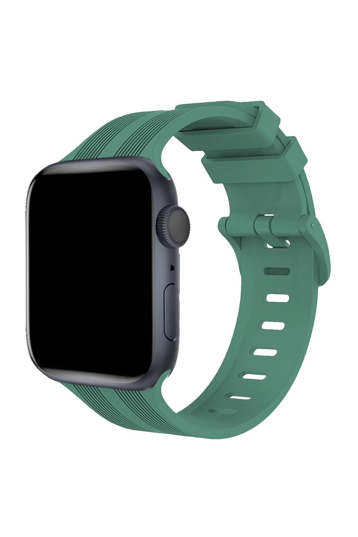 Apple Watch 38mm KR408 Çizgili Silikon Kordon - Yeşil-(5796)