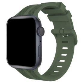 Apple Watch 38mm KR408 Çizgili Silikon Kordon - Koyu Yeşil-(5796)