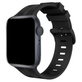 Apple Watch 42mm KR408 Çizgili Silikon Kordon - Siyah-(5796)