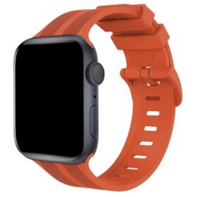 Apple Watch 42mm KR408 Çizgili Silikon Kordon - Turuncu-(5796)