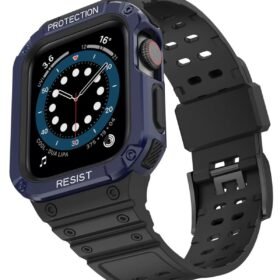 Apple Watch 42mm KR401 Silikon Kordon - Siyah-Mavi-(5796)