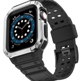 Apple Watch 42mm KR401 Silikon Kordon - Siyah-Gümüş-(5796)