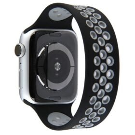 Apple Watch 42mm Ayarlı Delikli Silikon Kordon - Siyah-Gri-(5796)