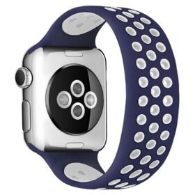 Apple Watch 42mm Ayarlı Delikli Silikon Kordon - Lacivert-Beyaz-(5796)