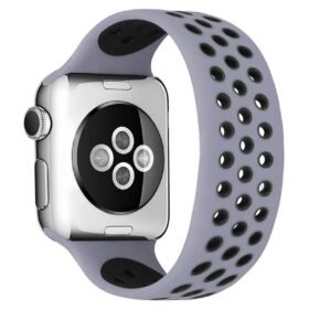 Apple Watch 42mm Ayarlı Delikli Silikon Kordon - Gri-Siyah-(5796)