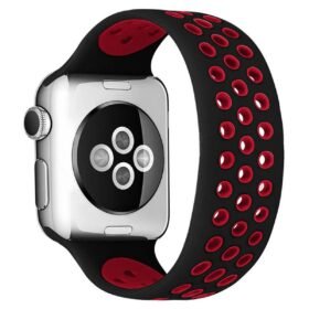 Apple Watch 38mm Ayarlı Delikli Silikon Kordon - Siyah-Kırmızı-(5796)
