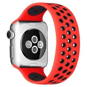 Apple Watch 38mm Ayarlı Delikli Silikon Kordon - Kırmızı-Siyah-(5796)