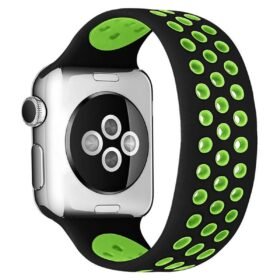 Apple Watch 38mm Ayarlı Delikli Silikon Kordon - Siyah-Yeşil-(5796)
