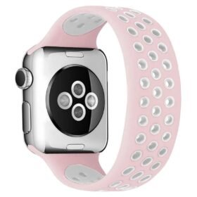 Apple Watch 38mm Ayarlı Delikli Silikon Kordon - Pembe-Beyaz-(5796)