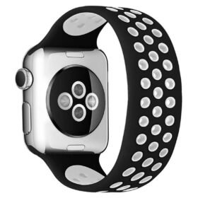 Apple Watch 38mm Ayarlı Delikli Silikon Kordon - Siyah-Beyaz-(5796)