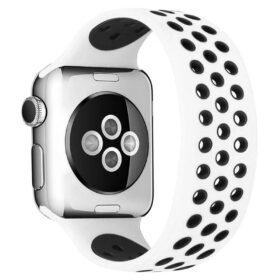 Apple Watch 38mm Ayarlı Delikli Silikon Kordon - Beyaz-Siyah-(5796)