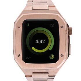 Apple Watch 44mm Metal Petek Kasalı Kordon - Rose Gold-(5796)