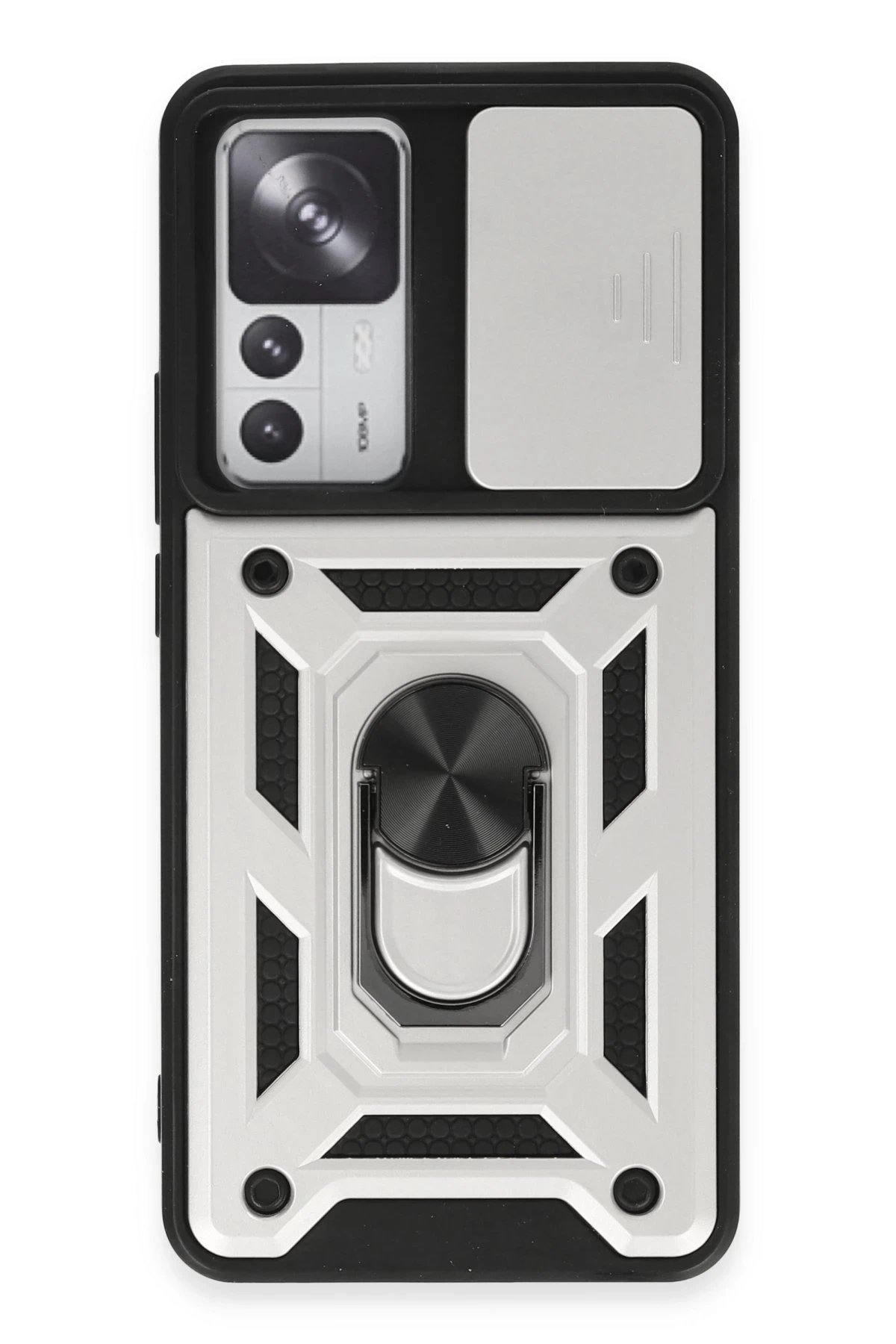 Xiaomi Mi 12T Pro Kılıf Pars Lens Yüzüklü Silikon - Gümüş-(5796)