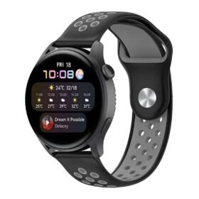 Watch 20mm Spor Delikli Kordon - Siyah-Gri-(5796)