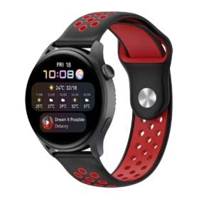 Watch 20mm Spor Delikli Kordon - Siyah-Kırmızı-(5796)