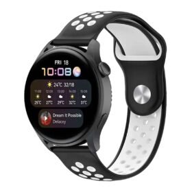 Watch 20mm Spor Delikli Kordon - Siyah-Beyaz-(5796)