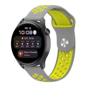 Watch 20mm Spor Delikli Kordon - Gri-Yeşil-(5796)