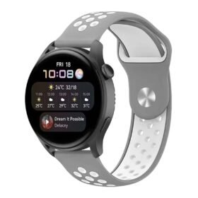 Watch 20mm Spor Delikli Kordon - Gri-Beyaz-(5796)