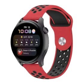 Watch 22mm Spor Delikli Kordon - Kırmızı-Siyah-(5796)