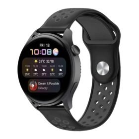 Watch 22mm Spor Delikli Kordon - Siyah-Füme-(5796)