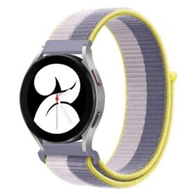 Samsung Galaxy Watch 4 Hasırlı Cırtcırtlı Kordon - Gri-Beyaz-(5796)