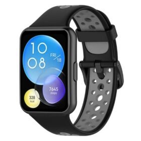 Huawei Watch Fit 2 Spor Delikli Kordon - Siyah-Gri-(5796)