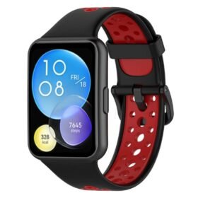 Huawei Watch Fit 2 Spor Delikli Kordon - Siyah-Kırmızı-(5796)