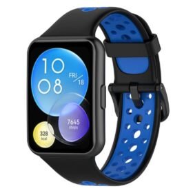 Huawei Watch Fit 2 Spor Delikli Kordon - Siyah-Mavi-(5796)