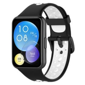 Huawei Watch Fit 2 Spor Delikli Kordon - Siyah-Beyaz-(5796)