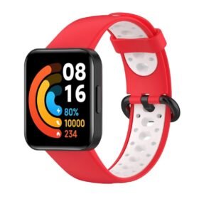 Xiaomi Redmi Watch 2 Spor Delikli Kordon - Kırmızı-Beyaz-(5796)