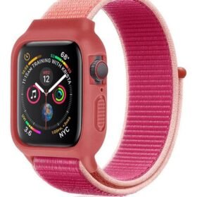 Apple Watch 38mm Hasırlı Cırtcırtlı Kasalı Kordon - Mor-(5796)