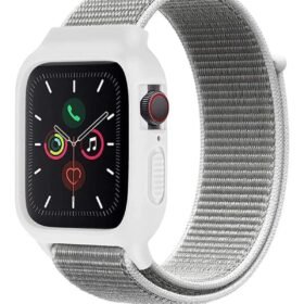 Apple Watch 38mm Hasırlı Cırtcırtlı Kasalı Kordon - Beyaz-(5796)