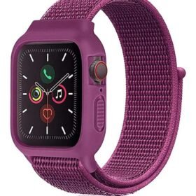 Apple Watch 38mm Hasırlı Cırtcırtlı Kasalı Kordon - Fuşya-(5796)