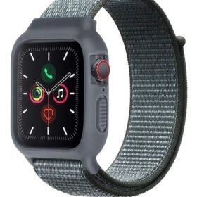 Apple Watch 38mm Hasırlı Cırtcırtlı Kasalı Kordon - Griuaz-(5796)