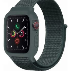 Apple Watch 42mm Hasırlı Cırtcırtlı Kasalı Kordon - Haki Yeşil-(5796)