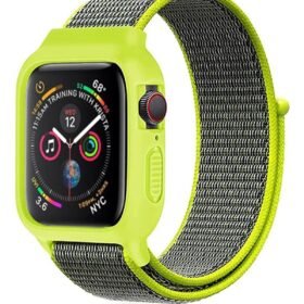 Apple Watch 42mm Hasırlı Cırtcırtlı Kasalı Kordon - Yeşil-(5796)