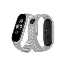 Xiaomi Mi Band 6 Spor Delikli Kordon - Gri-Kırmızı-(5796)