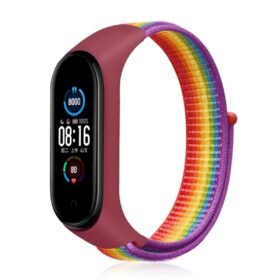 Xiaomi Mi Band 4 Hasırlı Cırtcırtlı Kordon - Gökkuşağı-(5796)