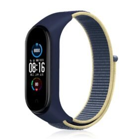 Xiaomi Mi Band 4 Hasırlı Cırtcırtlı Kordon - Sarı-Lacivert-(5796)