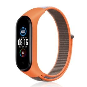 Xiaomi Mi Band 4 Hasırlı Cırtcırtlı Kordon - Turuncu-Gri-(5796)